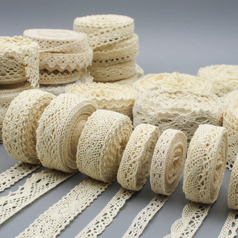 Cinta de encaje de algodón para costura, accesorio de 5M para costura color Beige.
