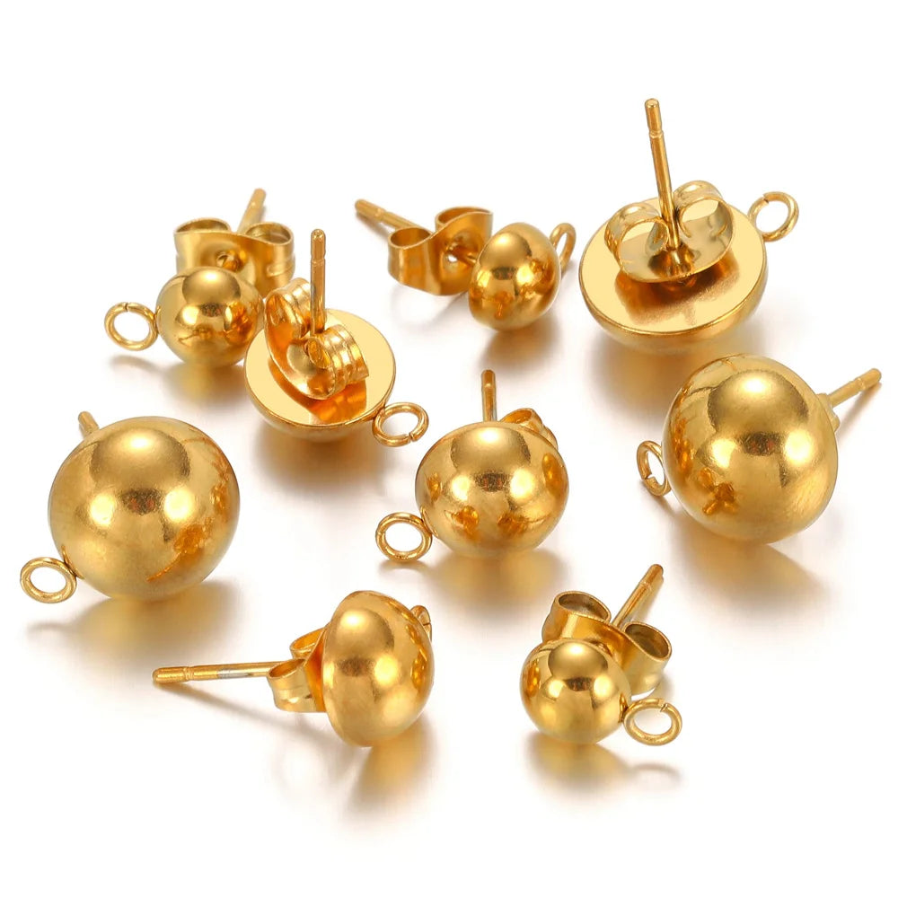 10 Uds. de aros de acero inoxidable de 6mm/8mm/10mm, base sólida, media bola, con anillo abierto para hacer pendientes